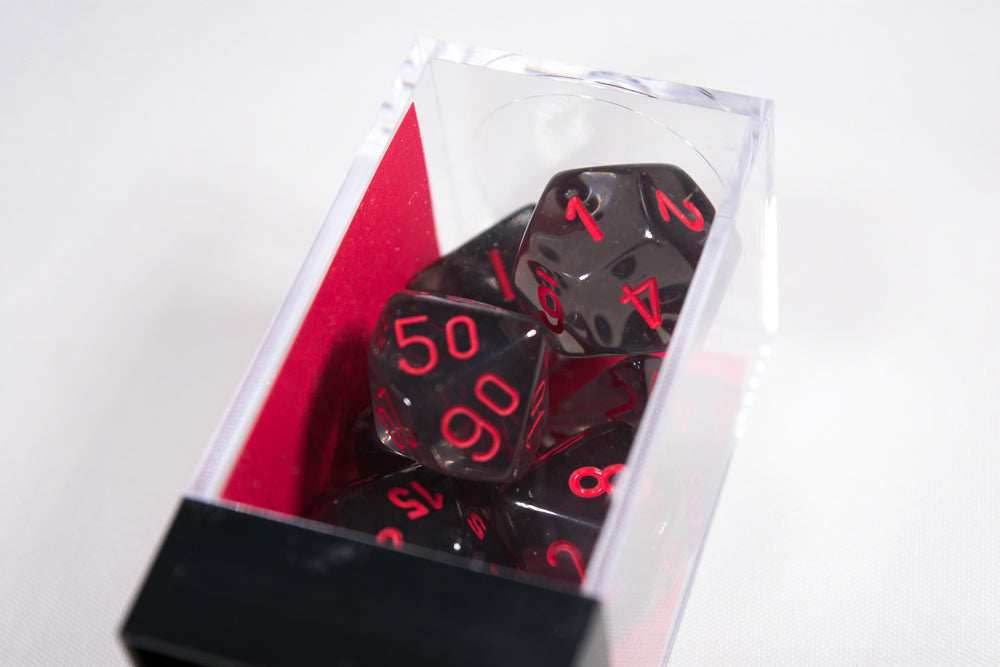 New Smoke/Red Translucent 7-Die Chessex Sets Made in Germany CHX 23088 - 