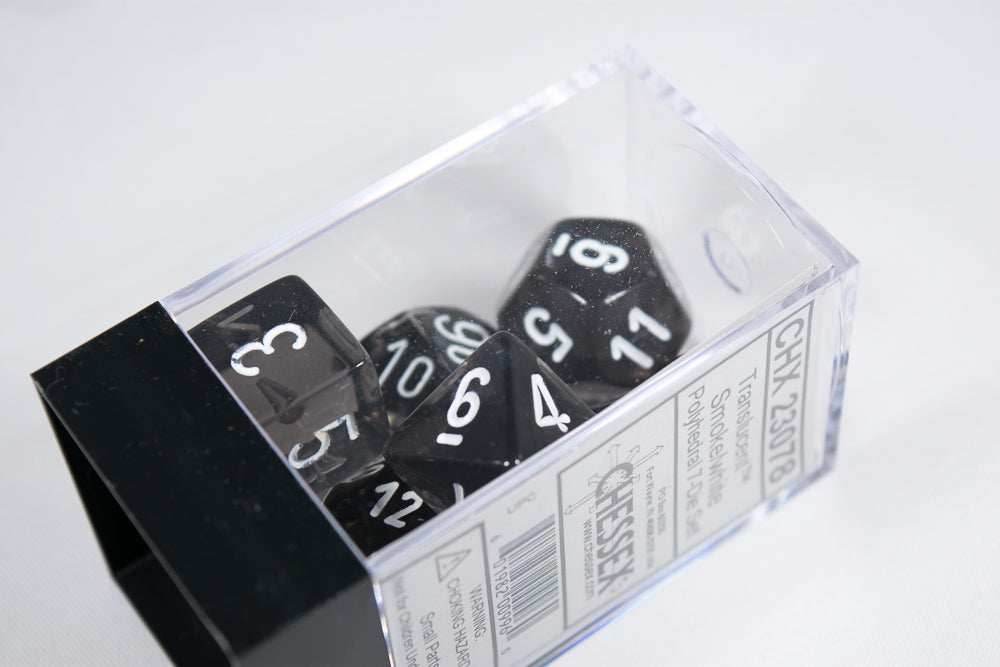 New Smoke/White Translucent 7-Die Chessex Sets Made in Germany CHX 23078 - 