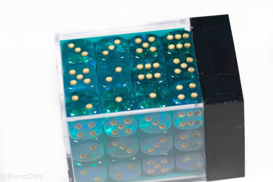 Borealis Teal/gold 12mm d6 Dice Block CHX 27886 OG Old Glitter - 