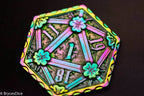 Rainbow d2 Coin Shaped like d20 w/ Purple/Green Tint (V3) - 