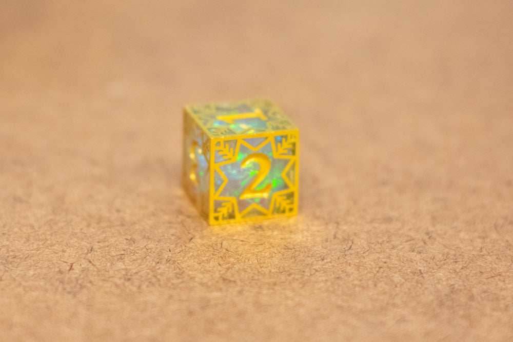 Single d20/d6 Forged in Frost (Resin Dice Encased in Metal) Permafrost/Purple/Opal/Dragon - Opal / d6