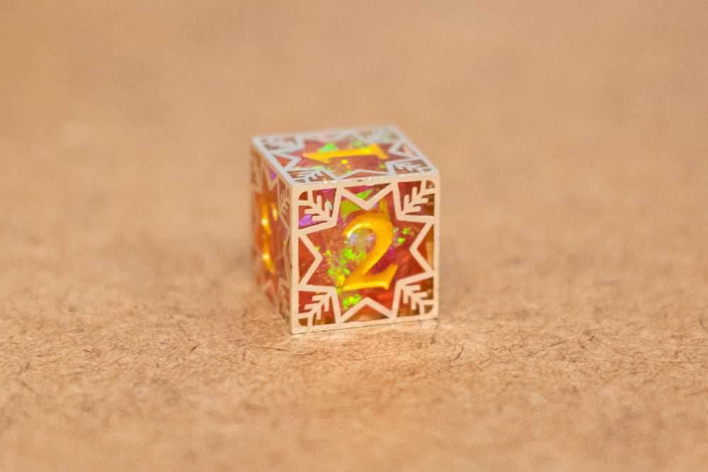 Single d20/d6 Forged in Frost (Resin Dice Encased in Metal) Permafrost/Purple/Opal/Dragon - Dragon Fruit / d6