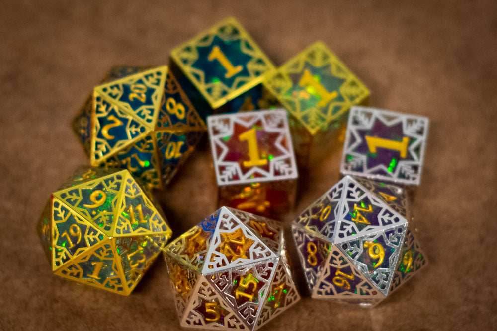 Single d20/d6 Forged in Frost (Resin Dice Encased in Metal) Permafrost/Purple/Opal/Dragon - Opal / d6