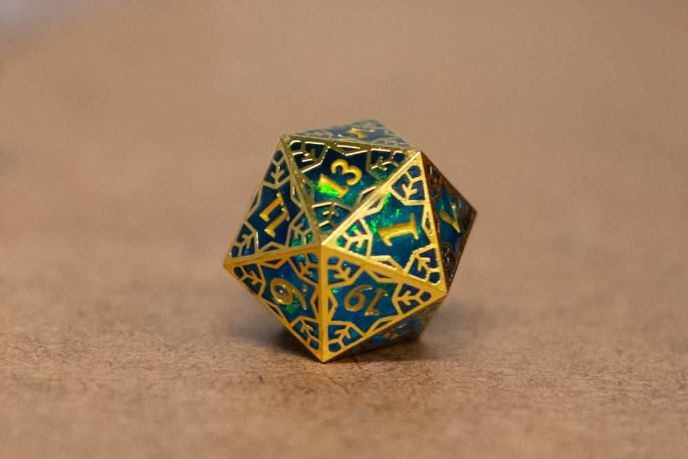 Single d20/d6 Forged in Frost (Resin Dice Encased in Metal) Permafrost/Purple/Opal/Dragon - Permafrost / d20