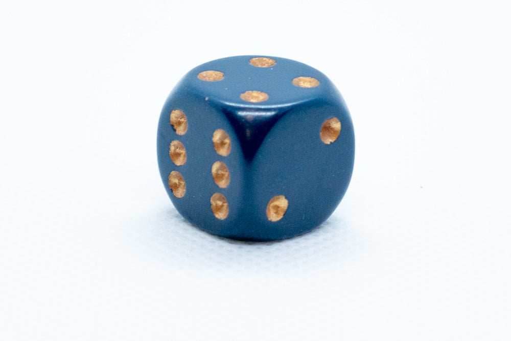Chessex Opaque 16mm Pipped d6 Standard Dice Collection - Classic Colors - Available Individually - Dusty Blue w/Gold