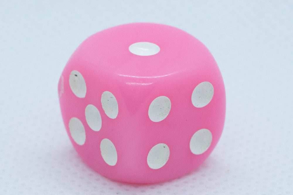 Opaque 16mm Pipped d6 Dice Red/Orange/Yellow/Green/Blue/Purple/White/Black/Pink (sold by the piece) - Pink