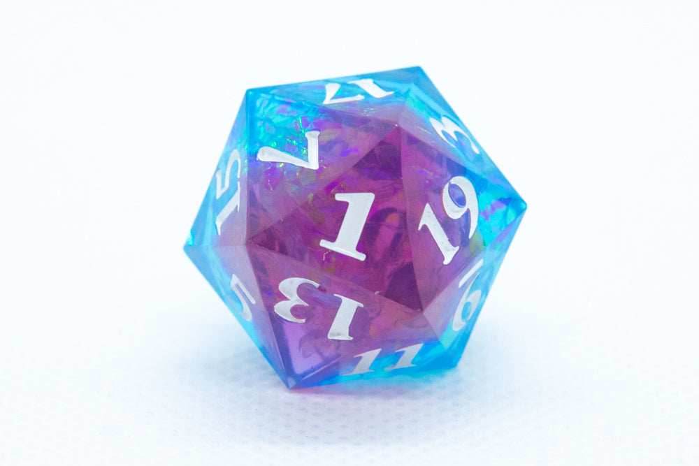 Blue on Red Sharp Edge Resin d6 / d20-Dice (Blue- Red w/ White Numbers) - d6