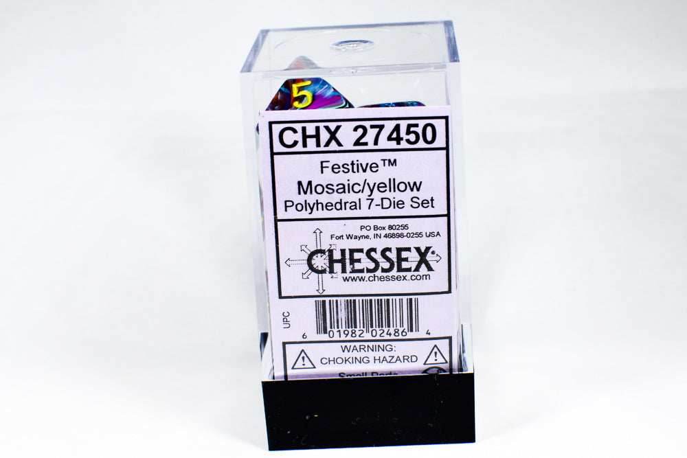 CHX 27450 Polyhedral 7-Die Festive Mosaic w/ Yellow Numbers - 