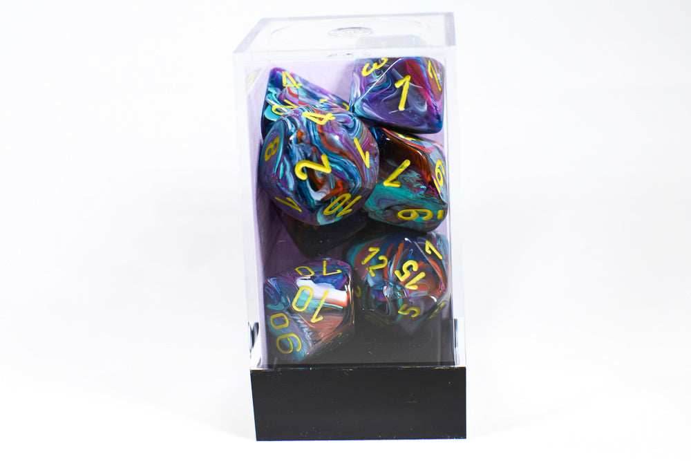 CHX 27450 Polyhedral 7-Die Festive Mosaic w/ Yellow Numbers - 