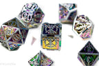 Silver w/Rainbow Inlay Sword Strengthened Metal 7-Dice Set - 