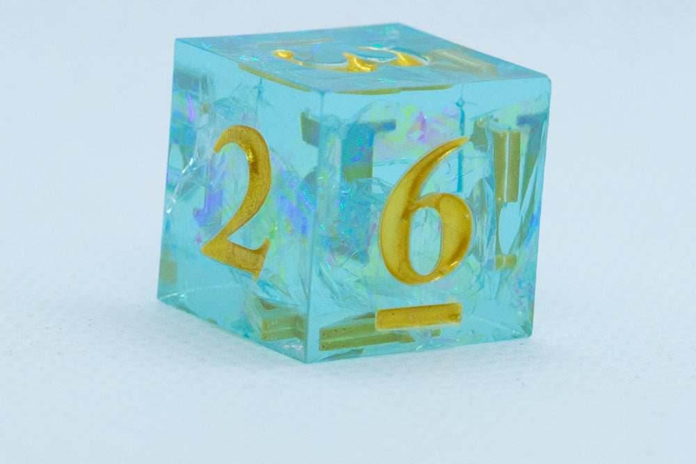 Seafoam Sharp Edge Resin d6/d20 -Dice (Seafoam w/Gold Numbers) [subtle imperfection] - d6