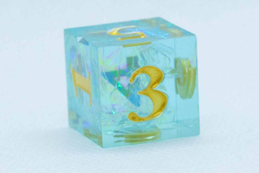 Seafoam Sharp Edge Resin d6/d20 -Dice (Seafoam w/Gold Numbers) [subtle imperfection] - d6