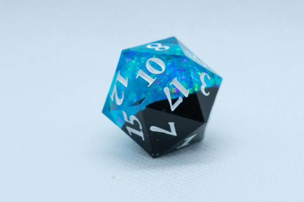Deep Nether Sharp Edge Resin d6 / d20-Dice (Blue- Black w/ White Numbers) - d6
