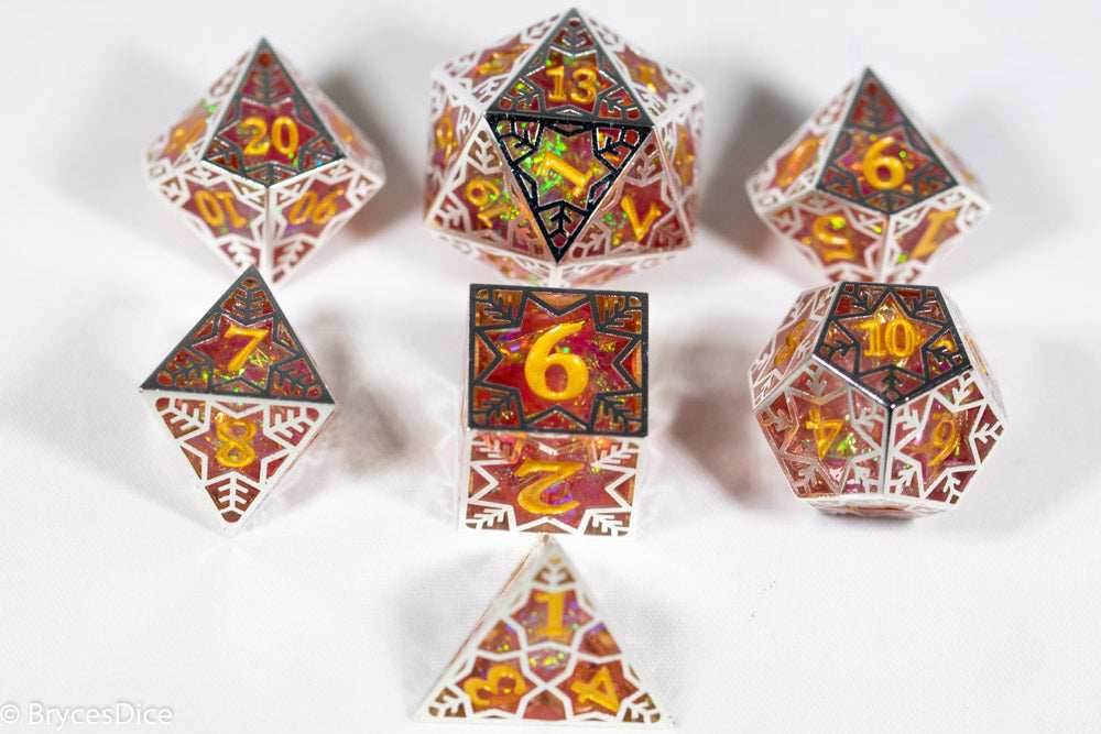 Forged Dragon Fruit Forged in Frost Dice Set (Resin Dice Encased in Metal) - 