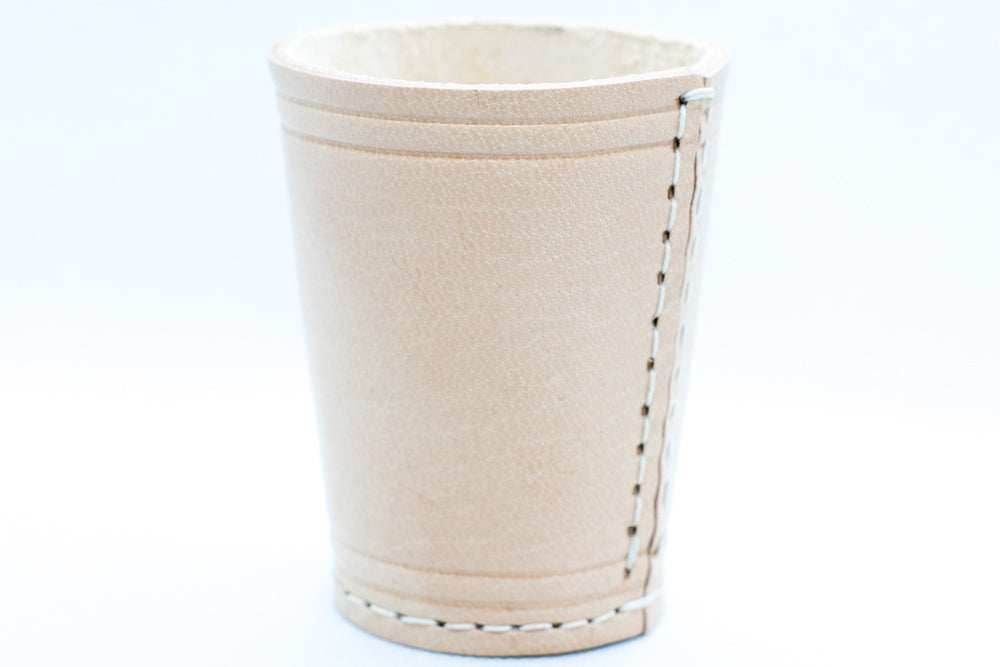 Handmade Leather Dice Cup (Off-White) No Lining white thread Simple - 