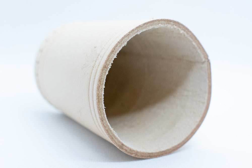 Handmade Leather Dice Cup (Off-White) No Lining white thread Simple - 
