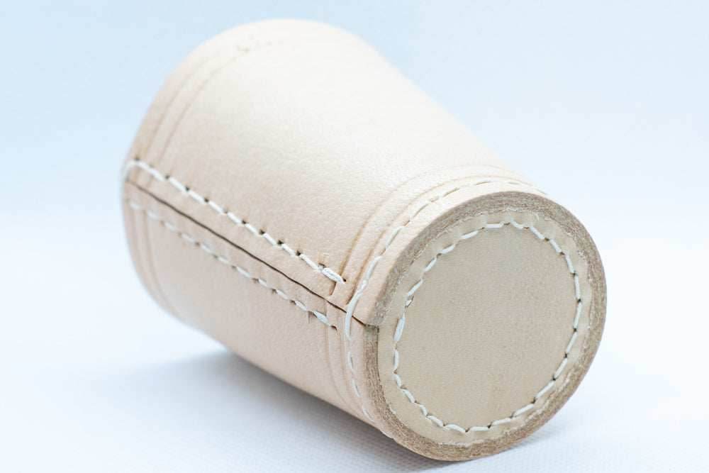 Handmade Leather Dice Cup (Off-White) No Lining white thread Simple - 