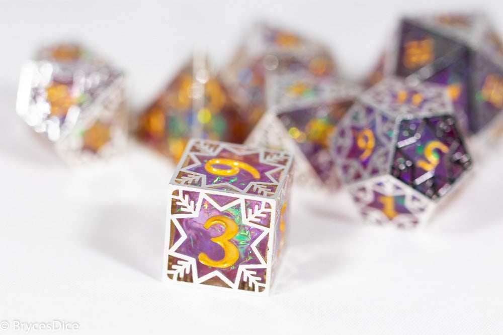 Pinnacle of Purple Forged in Frost Dice Set (Resin Dice Encased in Metal) - 