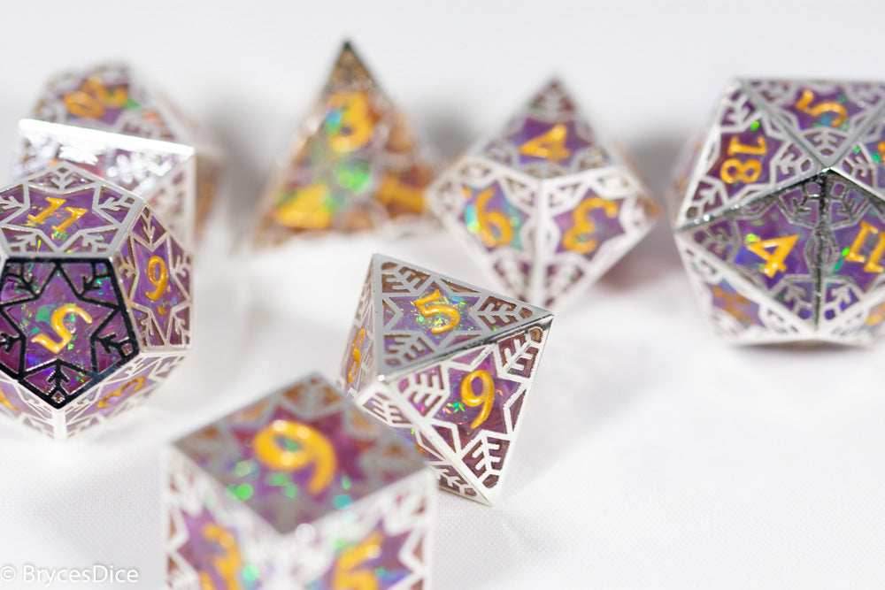 Pinnacle of Purple Forged in Frost Dice Set (Resin Dice Encased in Metal) - 