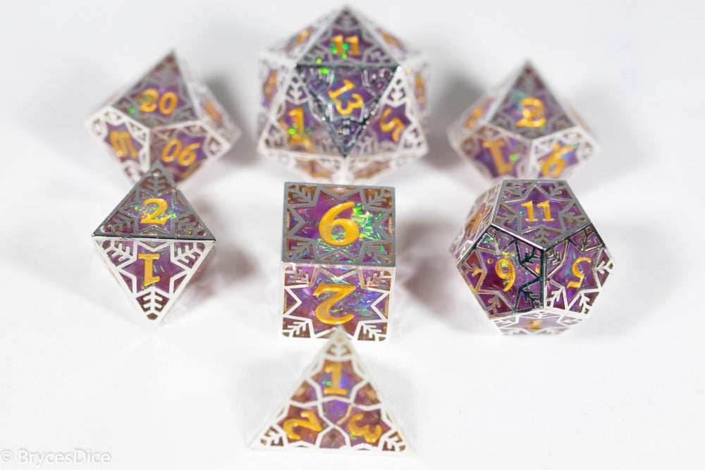 Pinnacle of Purple Forged in Frost Dice Set (Resin Dice Encased in Metal) - 