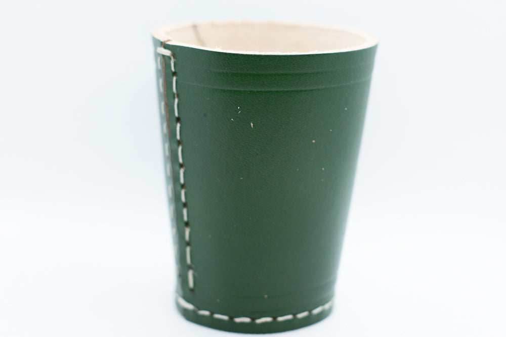 Handmade Leather Dice Cup (Green) No Lining white thread Simple - 