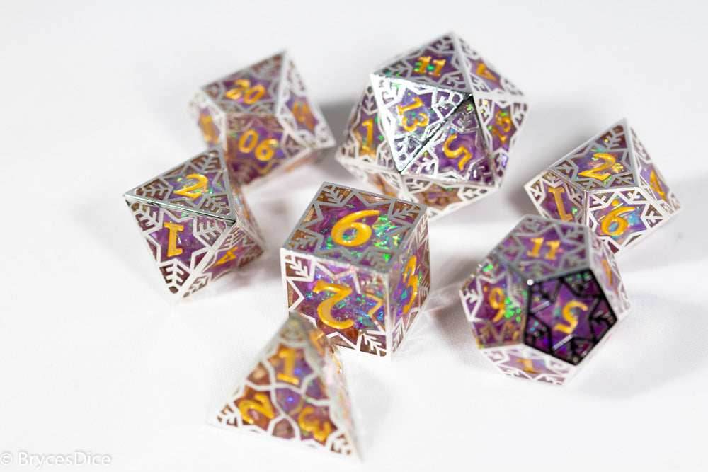 Pinnacle of Purple Forged in Frost Dice Set (Resin Dice Encased in Metal) - 