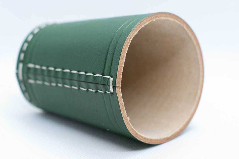 Handmade Leather Dice Cup (Green) No Lining white thread Simple - 