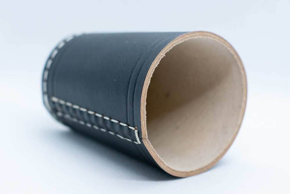 Handmade Leather Dice Cup (Black) No Lining white thread Simple - 