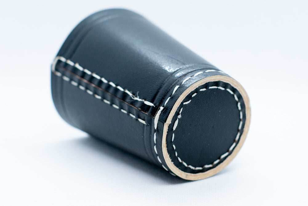 Handmade Leather Dice Cup (Black) No Lining white thread Simple - 