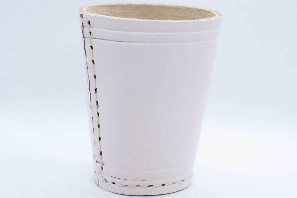 Handmade Leather Dice Cup (White) No Lining white thread Simple - 