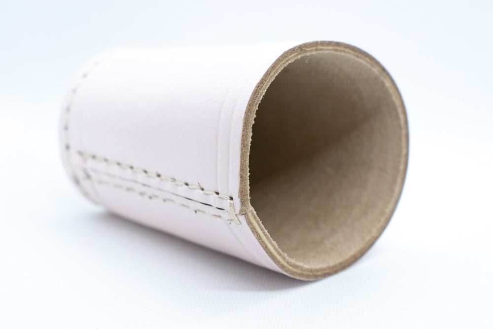 Handmade Leather Dice Cup (White) No Lining white thread Simple - 