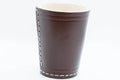 Handmade Leather Dice Cup (Brown) No Lining white thread Simple - 
