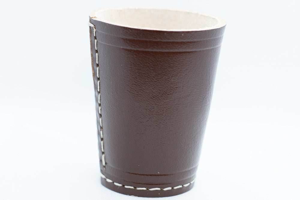 Handmade Leather Dice Cup (Brown) No Lining white thread Simple - 