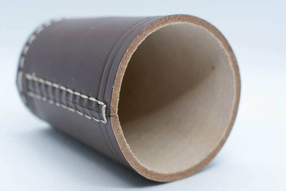 Handmade Leather Dice Cup (Brown) No Lining white thread Simple - 