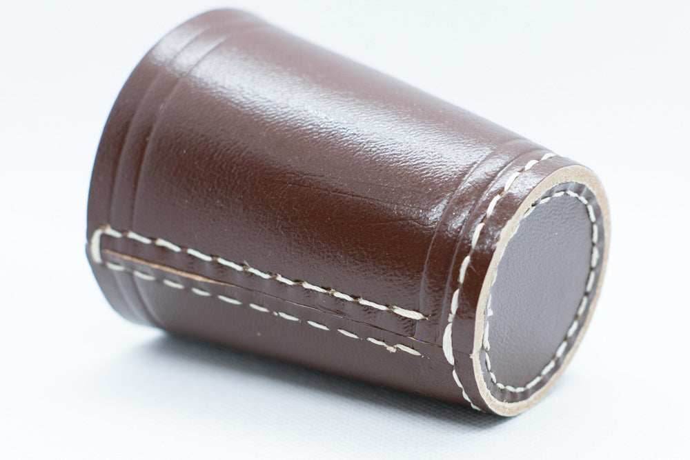 Handmade Leather Dice Cup (Brown) No Lining white thread Simple - 