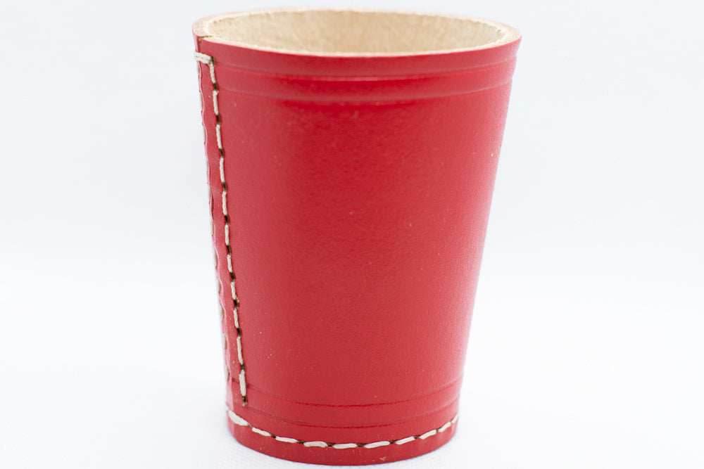 Handmade Leather Dice Cup (Red) No Lining white thread Simple - 