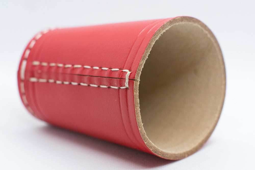 Handmade Leather Dice Cup (Red) No Lining white thread Simple - 