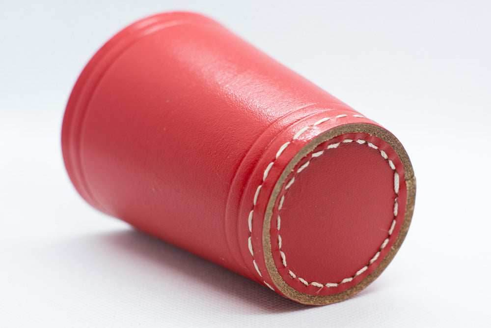 Handmade Leather Dice Cup (Red) No Lining white thread Simple - 