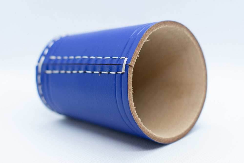 Handmade Leather Dice Cup (Blue) No Lining white thread Simple - 