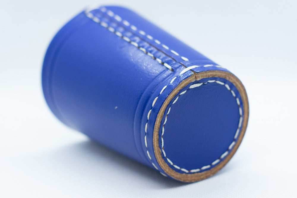 Handmade Leather Dice Cup (Blue) No Lining white thread Simple - 