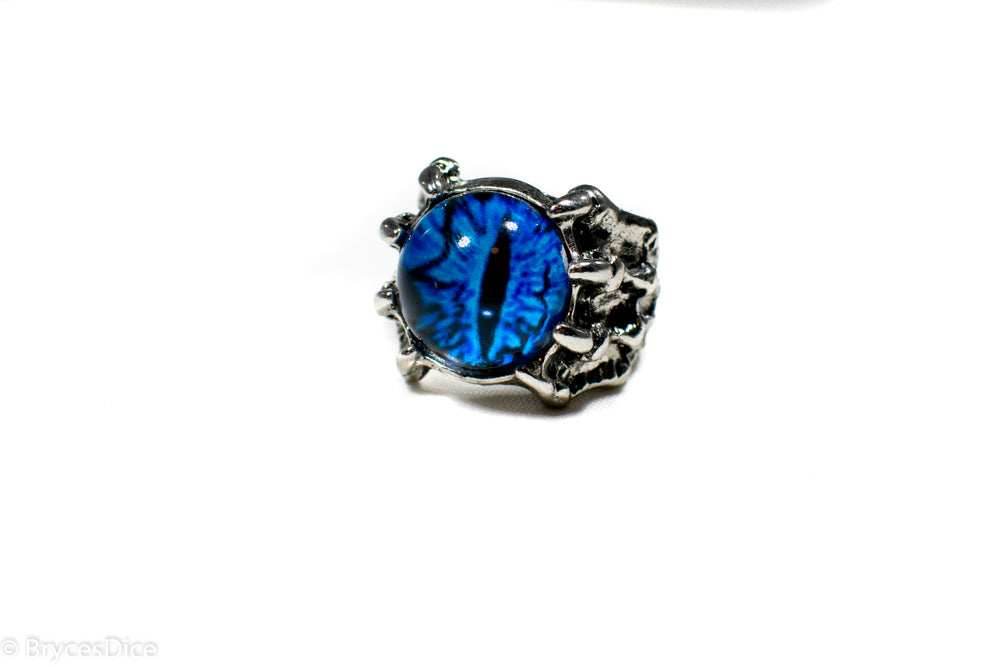 Dragon Eye Ring Silver Metal for Cosplay Game Night Dungeons and Dragons (purple/blue/red/yellow) - Blue