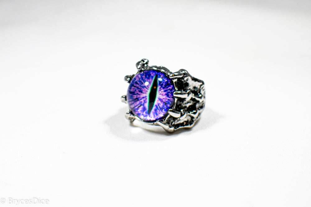 Dragon Eye Ring Silver Metal for Cosplay Game Night Dungeons and Dragons (purple/blue/red/yellow) - Purple