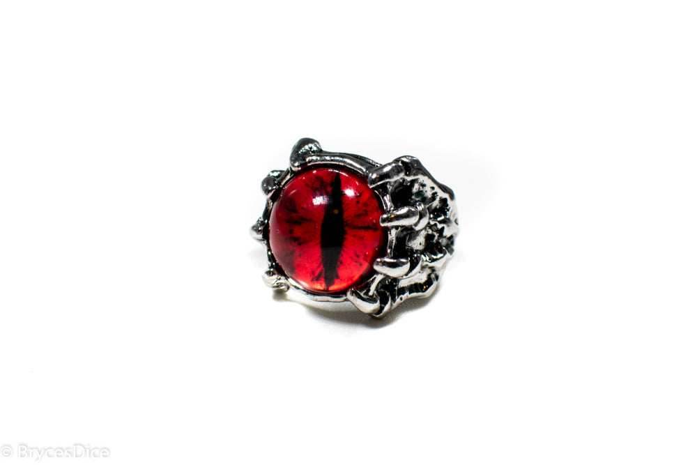 Dragon Eye Ring Silver Metal for Cosplay Game Night Dungeons and Dragons (purple/blue/red/yellow) - Red