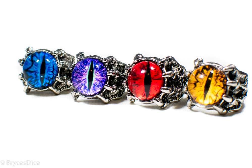 Dragon Eye Ring Silver Metal for Cosplay Game Night Dungeons and Dragons (purple/blue/red/yellow) - Blue
