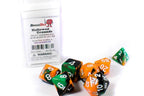 Hallowed Grounds Tri-Color Swirl Orange/Black/Green - Dice in Box w/ Insert
