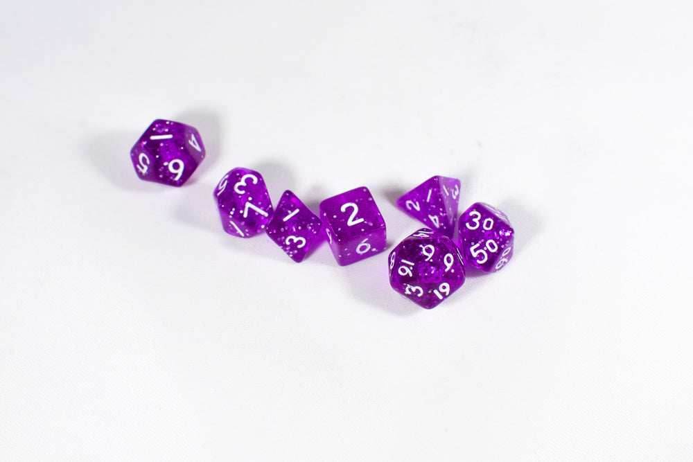 Purple with Glitter Miniature Poly Dice Set Small (7) RPG DnD Mini - 