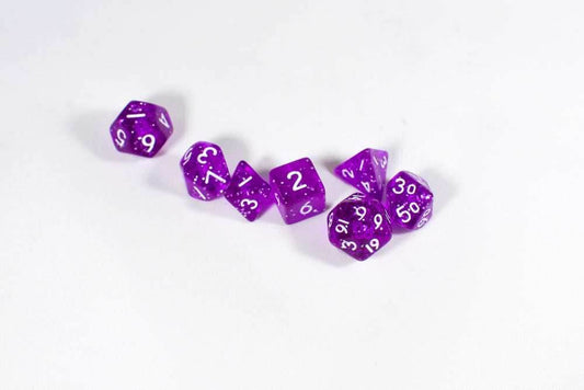 Purple with Glitter Miniature Poly Dice Set Small (7) RPG DnD Mini - 