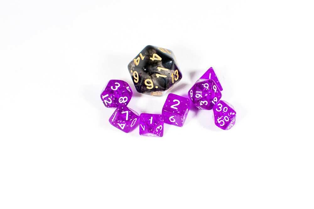 Purple with Glitter Miniature Poly Dice Set Small (7) RPG DnD Mini - 