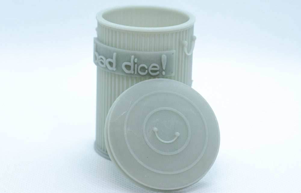 Trash Can Dice Jail: 3d Printed Grey Trash Can for Bad Dice D&D Dice Accessory - 