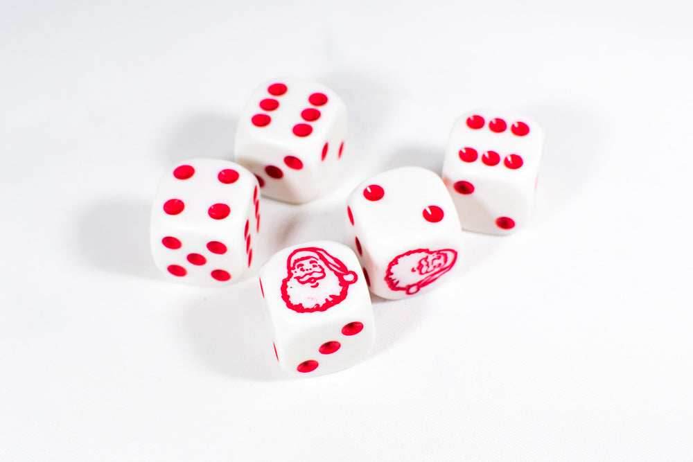 D6 16mm Santa dice Die White with Red Pips RPG Christmas (sold per piece) - 